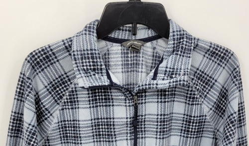 Eddie Bauer Fleece Pullover Womens XL Gray Blue Plaid Quarter Zip Outdoor - Picture 3 of 8