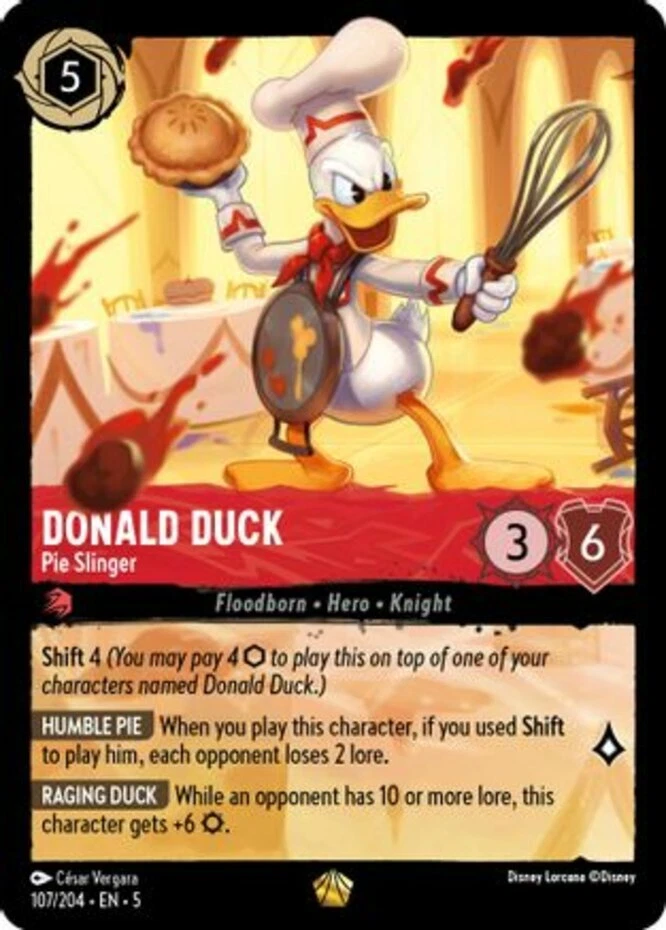 x1 Donald Duck - Pie Slinger - 107/204 - Legendary Lorcana Shimmering Skies M/NM