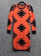 Sela Jeans Sweater Dress Womens XS Pullover Long Sleeve Midi Orange Aztec Knit