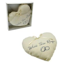 Beautiful Cream Heart Design Amore Wedding Ring Cushion Pillow - With This Ring
