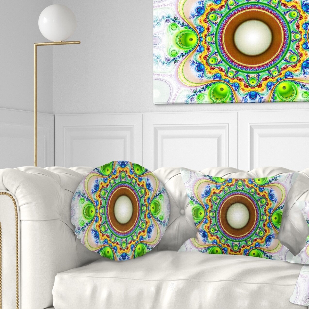 Designart 'Green Fractal Circles and Waves' Abstract Throw