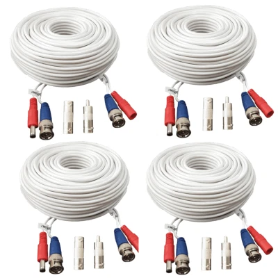 YUARISX 4X 150 feet Video Power Cable Security Camera BNC Wire for DVR CCTV System White
