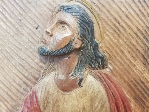 Hand Carved Picture of Jesus Christ Praying Wood Religious FOLK ART 13.75 x 13.5 - Picture 3 of 5