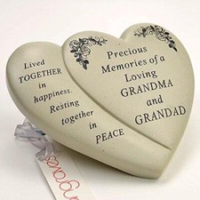 Grandma and Grandad Double Heart Flower Graveside Memorial Ornament Verse Plaque