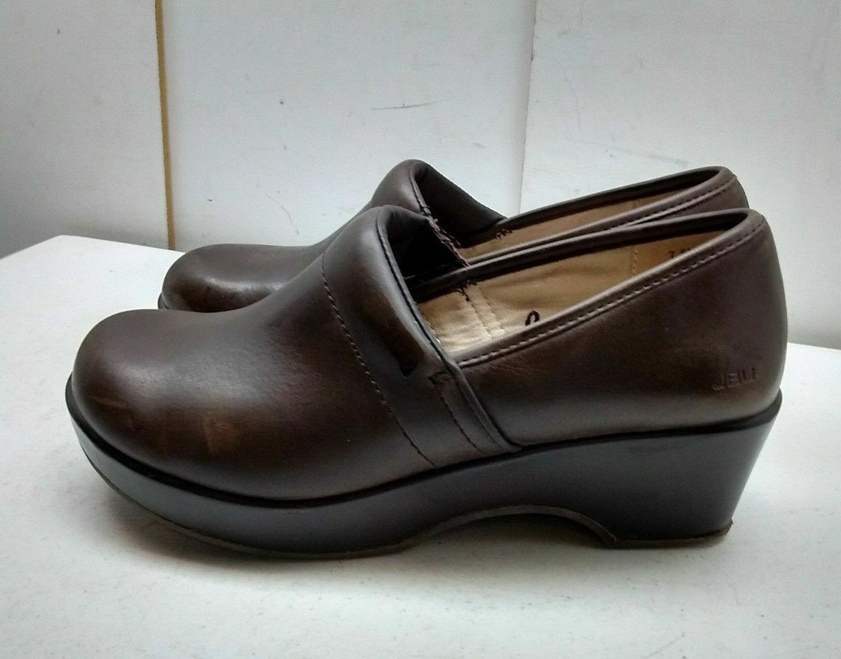 Jambu J41 JBU 38 Brown Leather Slip Loafer Wedge Heel Clog