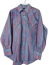 Wrangler Men s Pearl Snaps Long Sleeve Dress Shirt 15 1/2- 33