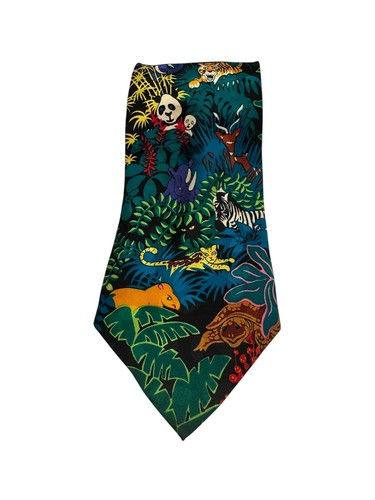 Addiction Tie Jungle Forest 100% Silk Necktie Panda, Tiger, Snake Tropical