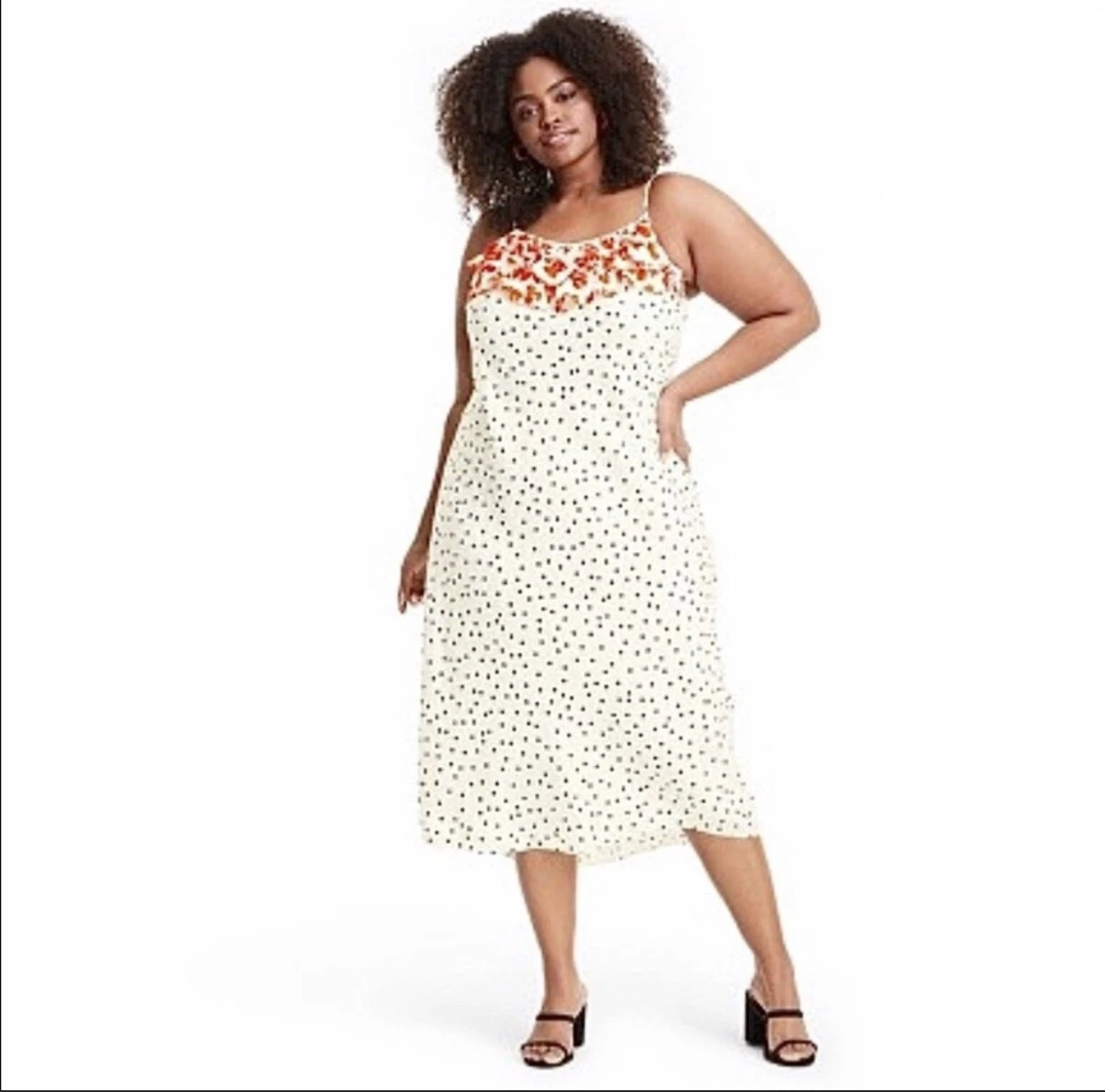 Rixo X Target Women's Size 4X White Polka Dot Midi Slip Dress