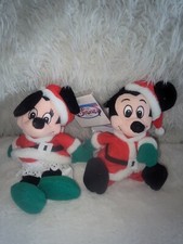 Disney Store Christmas Plush Santa Mickey  Santa Minnie Mouse Vtg Mini Bean Bag