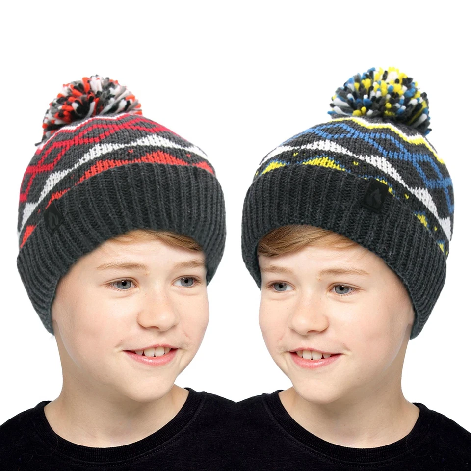 A2Z 4 KIDS A2Z 4 Kinder Jungen Mützen 2er Pack Nordic Bommel Strick Bommel Winter Warm Kuschel Mützen