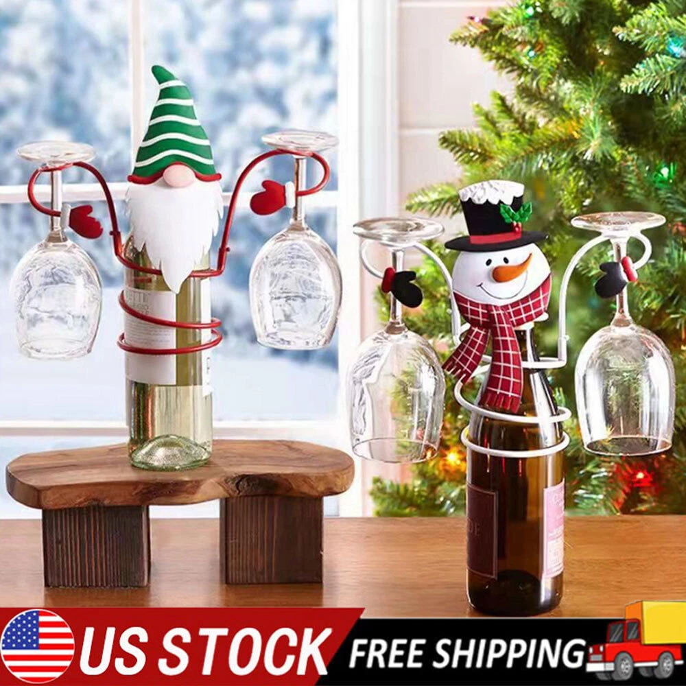 Christmas Wine Bottle and Glass Holder Indoor Holiday Wine Holder