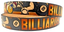 BILLIARD SPORTS EMBOSSED GENUINE COWHIDE BROWN LEATHER BELT USA MADE