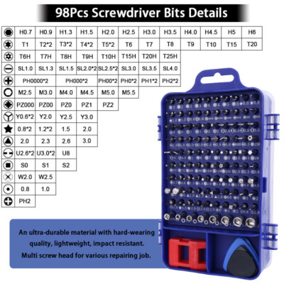 Kit tournevis de précision 115 en 1 – Rallonge flexible pour vis cachées – Poignées antidérapantes – Compatible avec ordinateurs et smartphones – Ledmomo