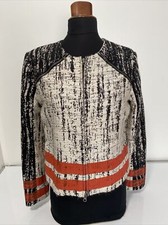 Parker Women's Multi Abstract Tweed Full Zip Crew Neck Long Sleeve Jacket Sz S