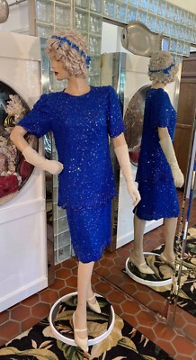 Flapper Party Drop Waist Evening Beaded Sequin Silk Dress Cocktail BLUE  size S | eBay