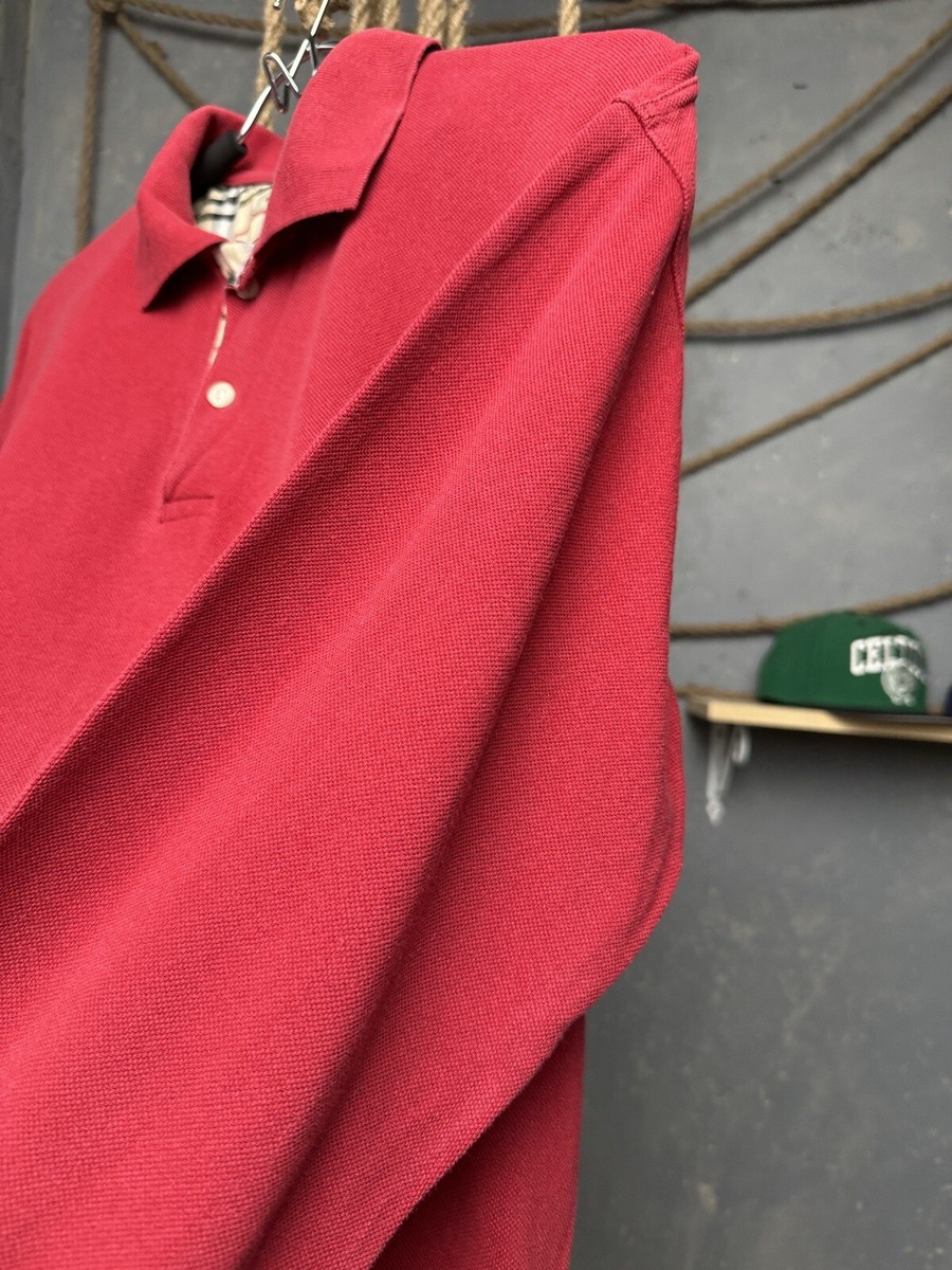 【送料込み】Burberry★ELLON Vintage Long Sleeve Polo Burberry Mini Logo Red Size XL Men