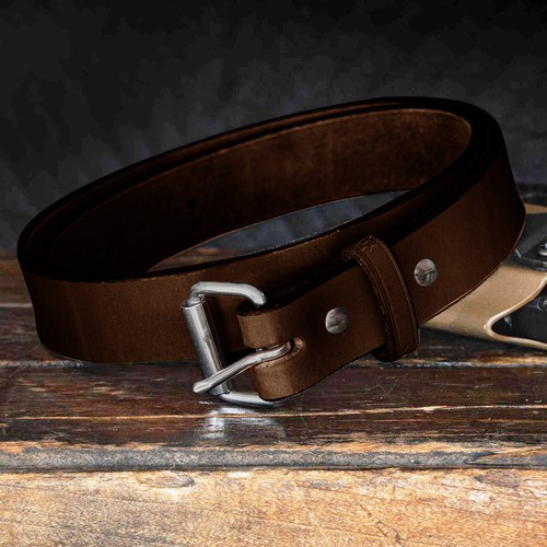 Mens Leather Belts Genuine Pure Leather Black Brown Trouser Jeans Belt Buckle - Picture 9 of 9