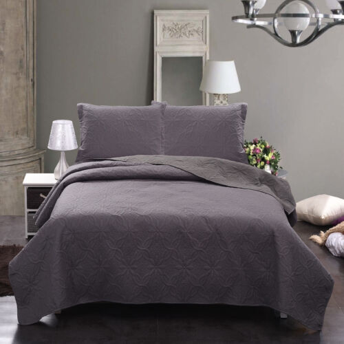 Juego de colcha acolchada en relieve de 3 piezas lisa queen king size cubre cama - Imagen 3 de 40