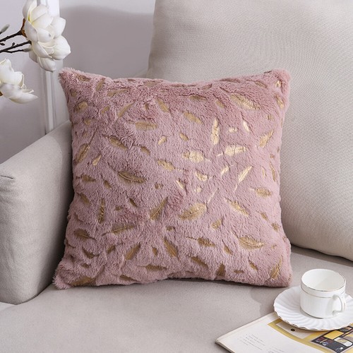 Decorative Throw Pillow Covers Plush Faux Fur with Gold Feathers Cushion Covers - Picture 10 of 11