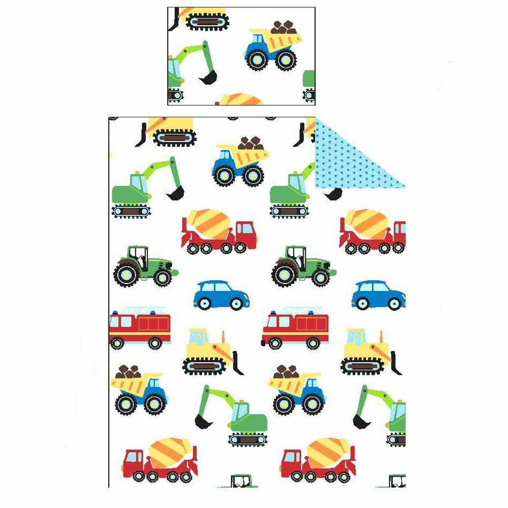 TRUCKS & TRANSPORT JUNIOR TODDLER DUVET COVER SET REVERSIBLE CARS NEW