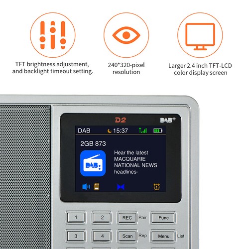 Portable DAB+ FM Radio Bluetooth TF AUX USB Digital Audio Player LCD Alarm Clock - Picture 9 of 11