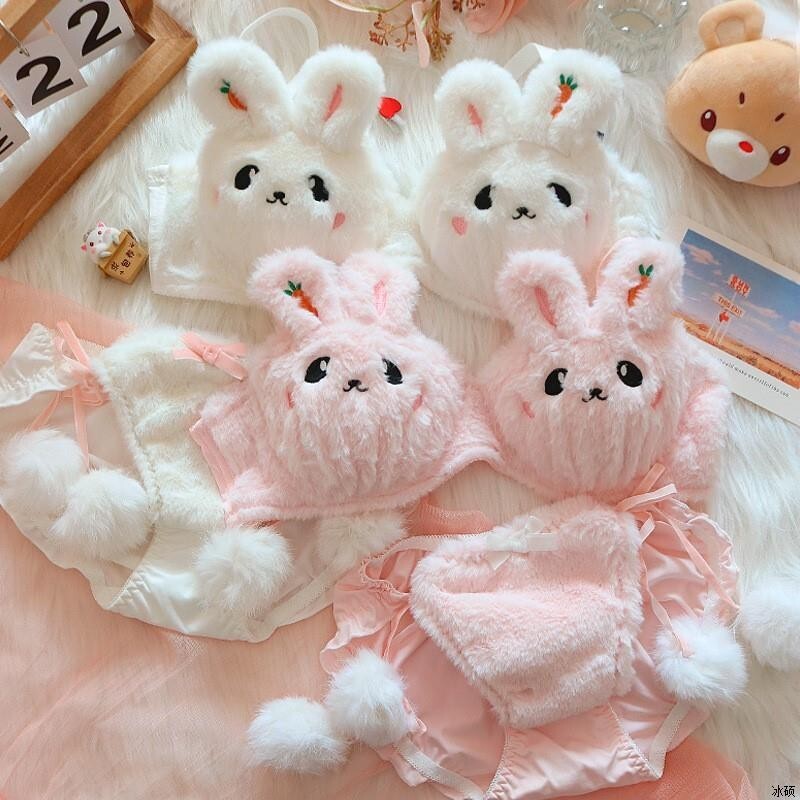 Adorable Moon Rabbit Plush Bra and Panties Set Soft and Cozy Lingerie ...