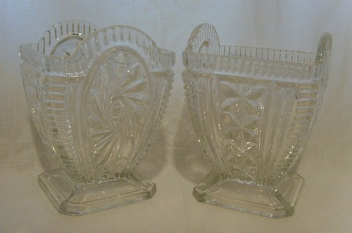 Pair Vintage Art Deco Pressed Glass Libochovice Czech Vases Josefine Patt #1605 - Picture 12 of 12