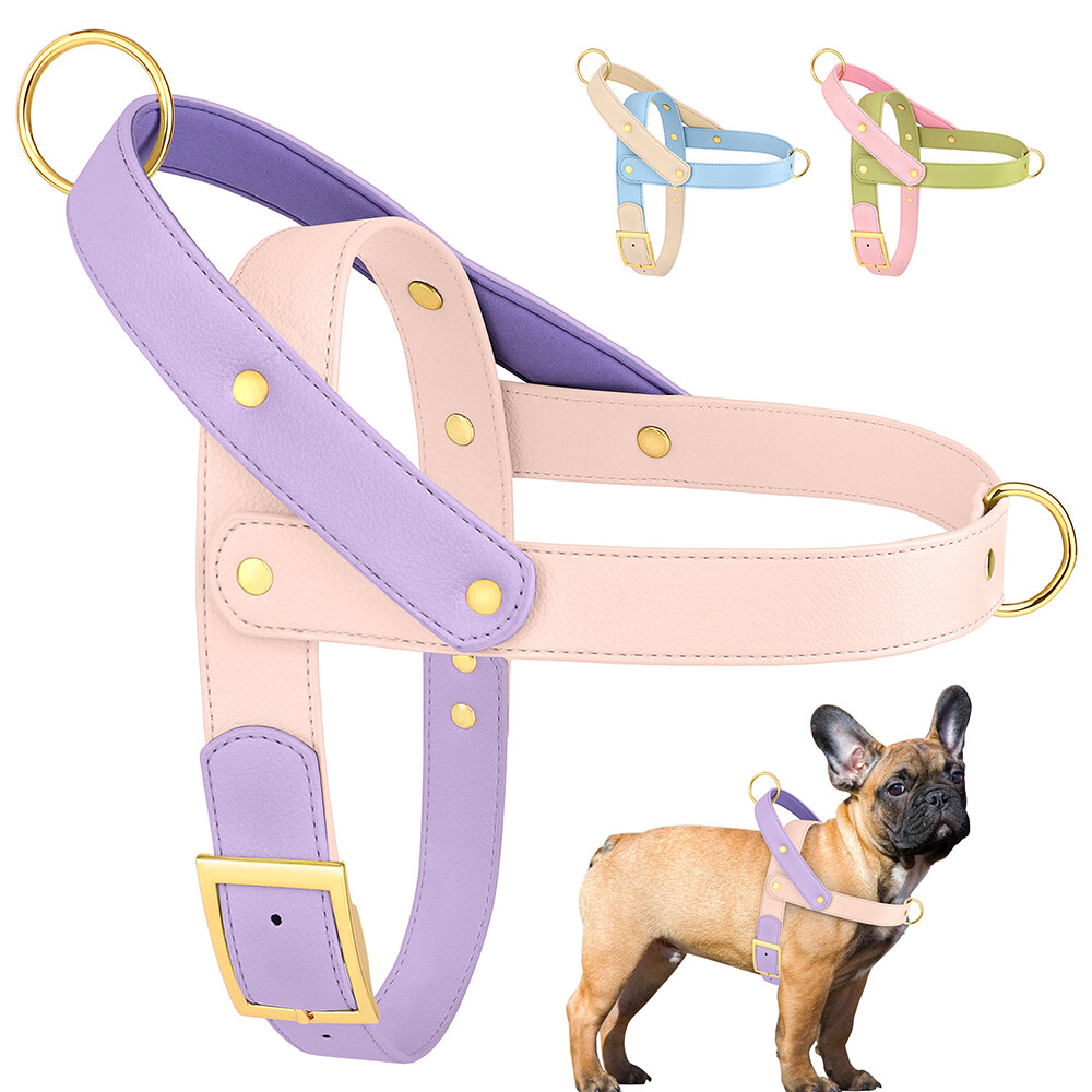 Dog Harness Soft Leather with Handle for Pet Walking Adjustable Front Leading
