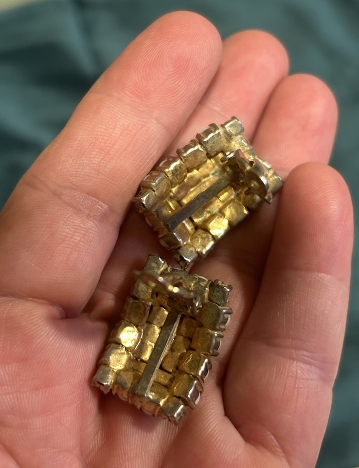 Rectangular White Milk Glass Rhinestone Pink Rose… - image 4