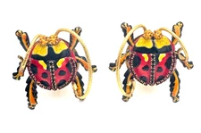 Vintage Lunch at the Ritz Lady Bug Red Enamel Rhinestone Gold tone Clip Earrings