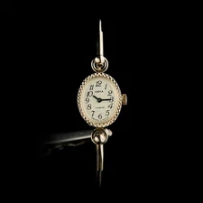 NOS Vintage Chaika Women's Mechanical Watch Gold Tone Bangle Cuff Bracelet 17J