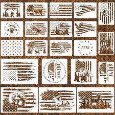 21 Pcs American Flag Stencils for Painting Reusable Templates Patriotic 50 St...