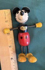 1930s Walt E Disney Mickey Mouse 4” Wood Pie-eye Figurine 