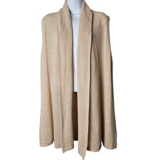 in CASHMERE Women Beige Knit Open Front Shawl Collar Sleeveless Cardigan Vest M