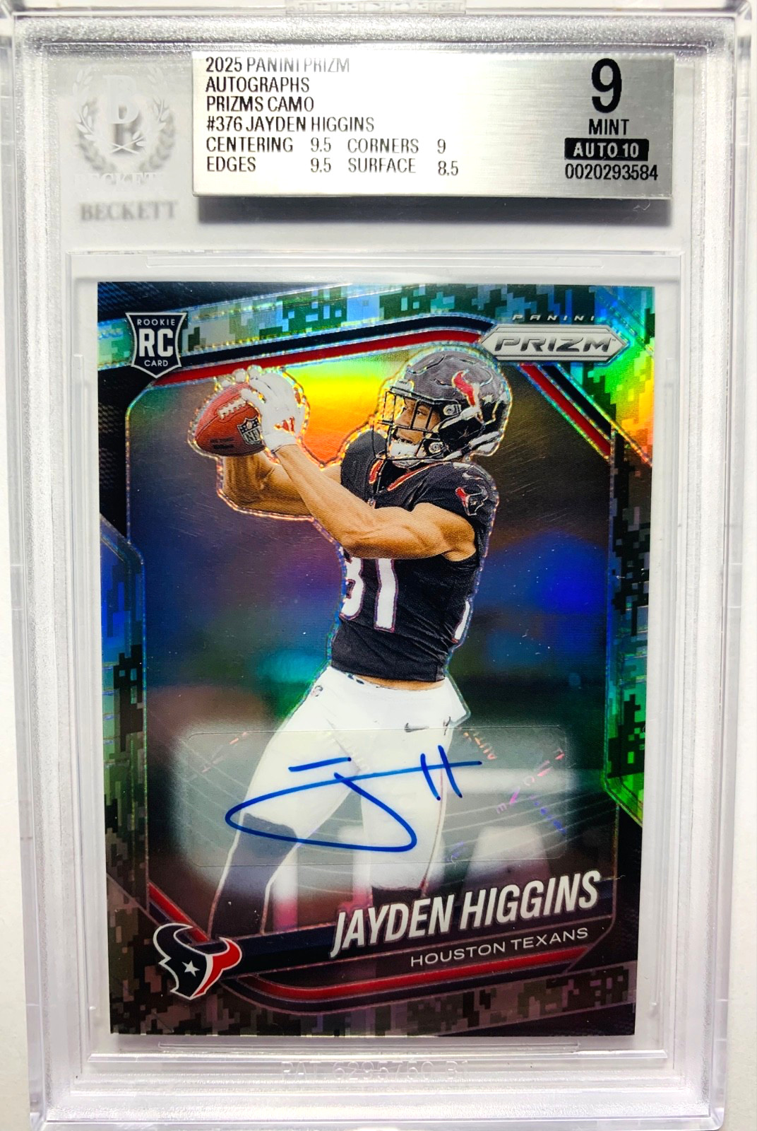 2025 Jayden Higgins Panini Prizm CAMO #/25 Rookie Auto #376  POP 1