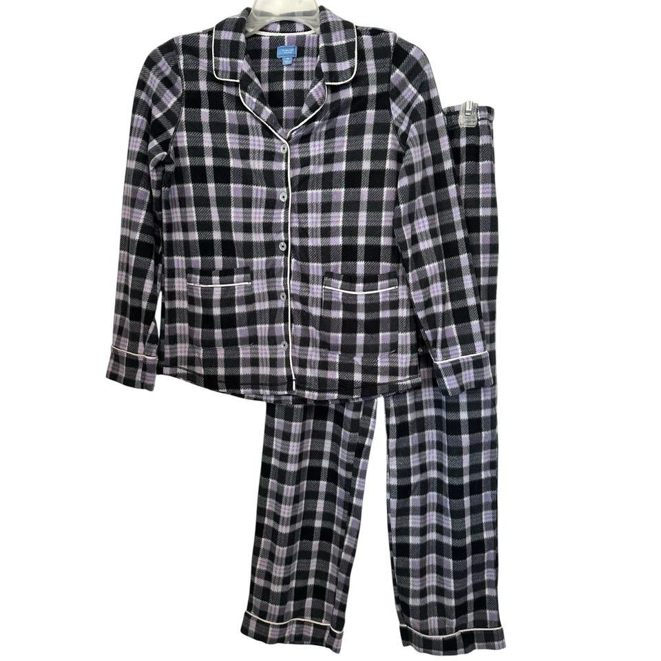 Conjunto de pijama de lana a cuadros Simply Vera Wang púrpura manga larga 2 piezas talla M Foto 2 de 4