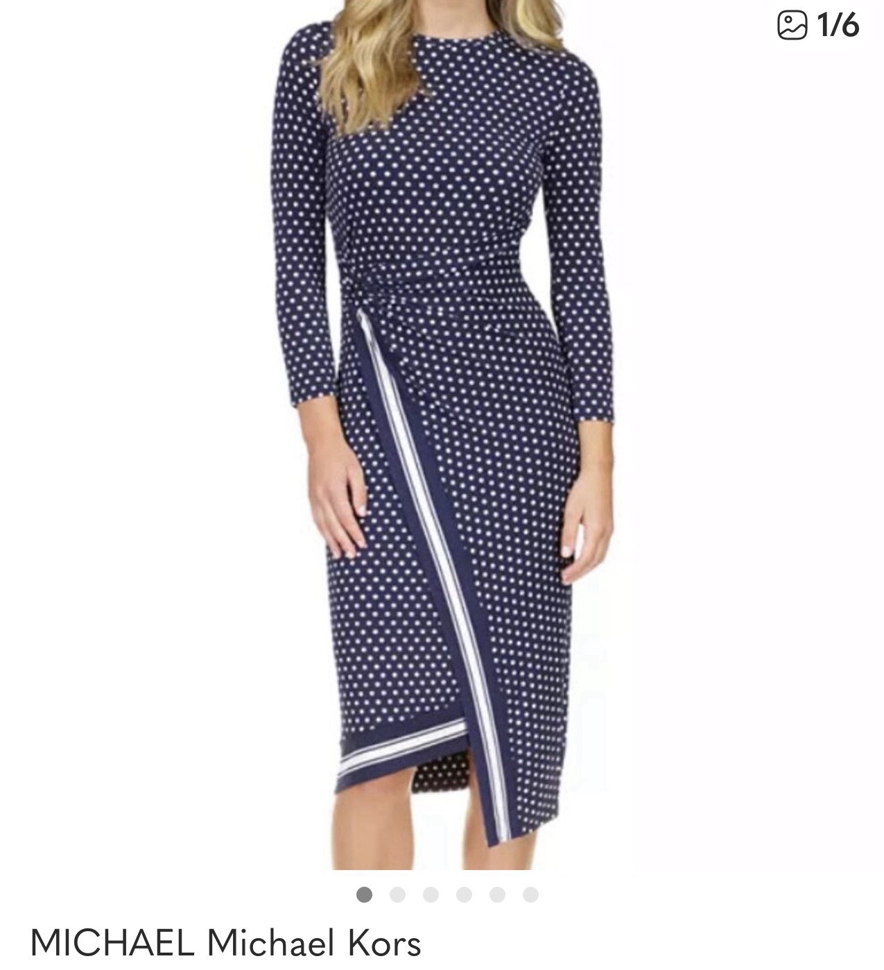 Michael Kors Navy And White Polka Dot Asymmetrical Dress Medium
