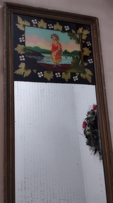 Antique Split Column Reverse Painted Wall Mirror Girl by Water 23.5'' X 11.5''