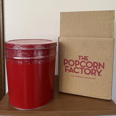 The Popcorn Factory   Simply Red 3 1/2 Gallon 3 Flavor Popcorn Tin NEW SEALED 