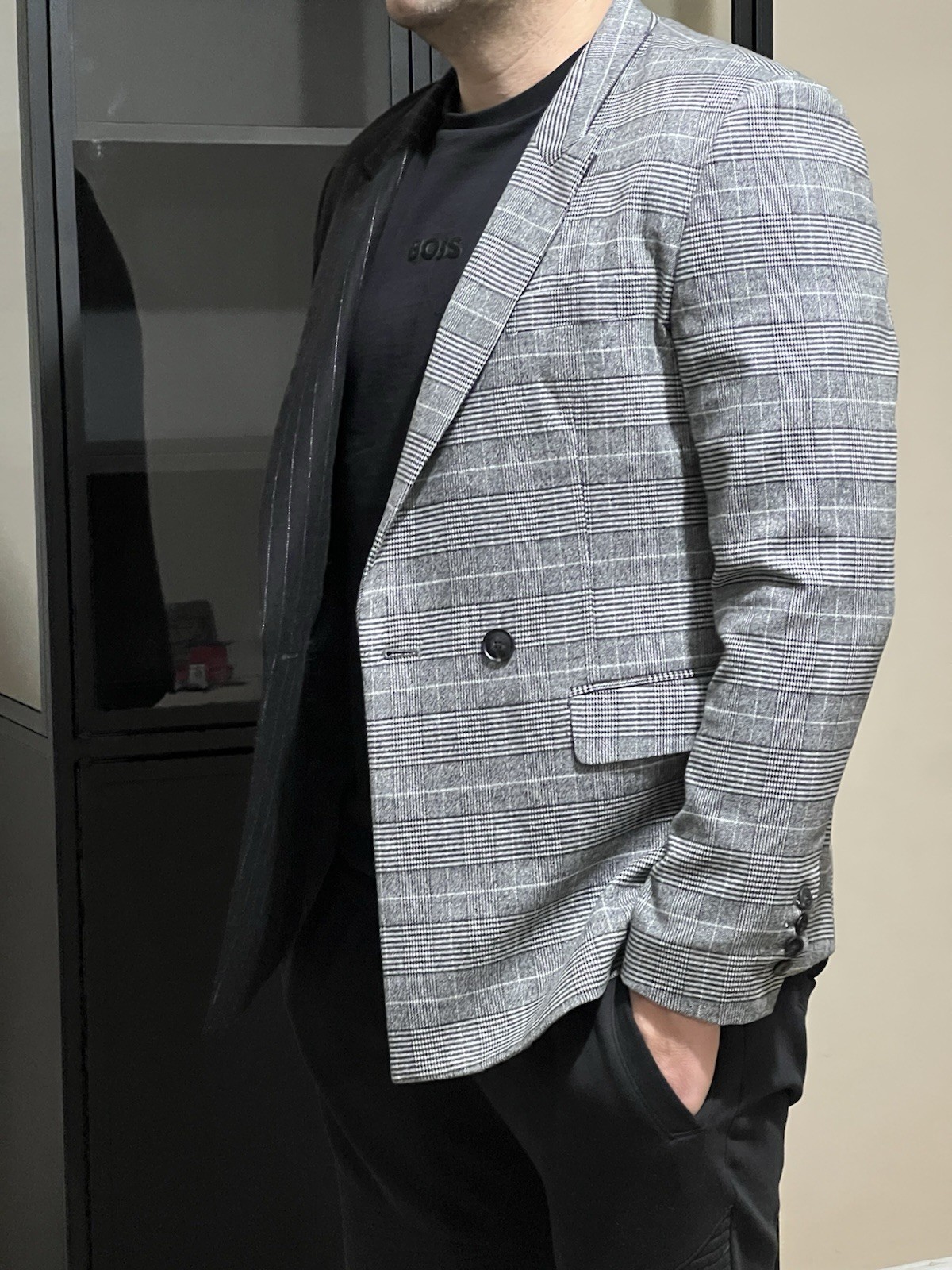 JUUN.J Split Blazer Half Plaid Half Pinstripe Dec… - image 6