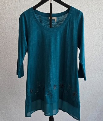 LOGO by LORI GOLDSTEIN WOMENS 3/4 SLEEVE CAMI BLOUSE-SIZE XS