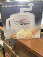 Donvier Premier Hand Powered Ice Cream Maker White 1-Pint In Box