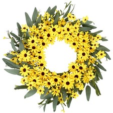 Yellow Spring Wreath 22 Inch Summer Wreath with Sunflower and Daisy Flower Wr...