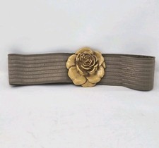 Charmant Vintage Gold/Brown Rose Buckle  Brown Stretch Belt Women's Sz S -L.N. 