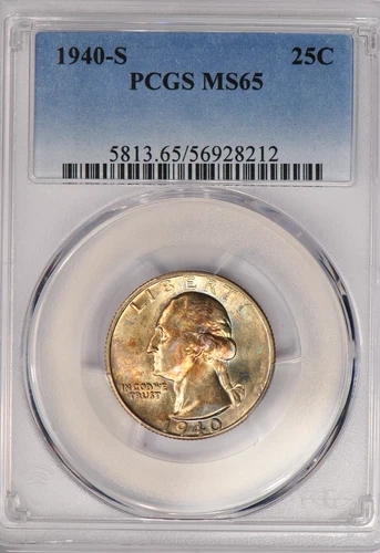 1940 S Toned Washington Quarter PCGS MS 65 See Video Toning Silver Coin 25C