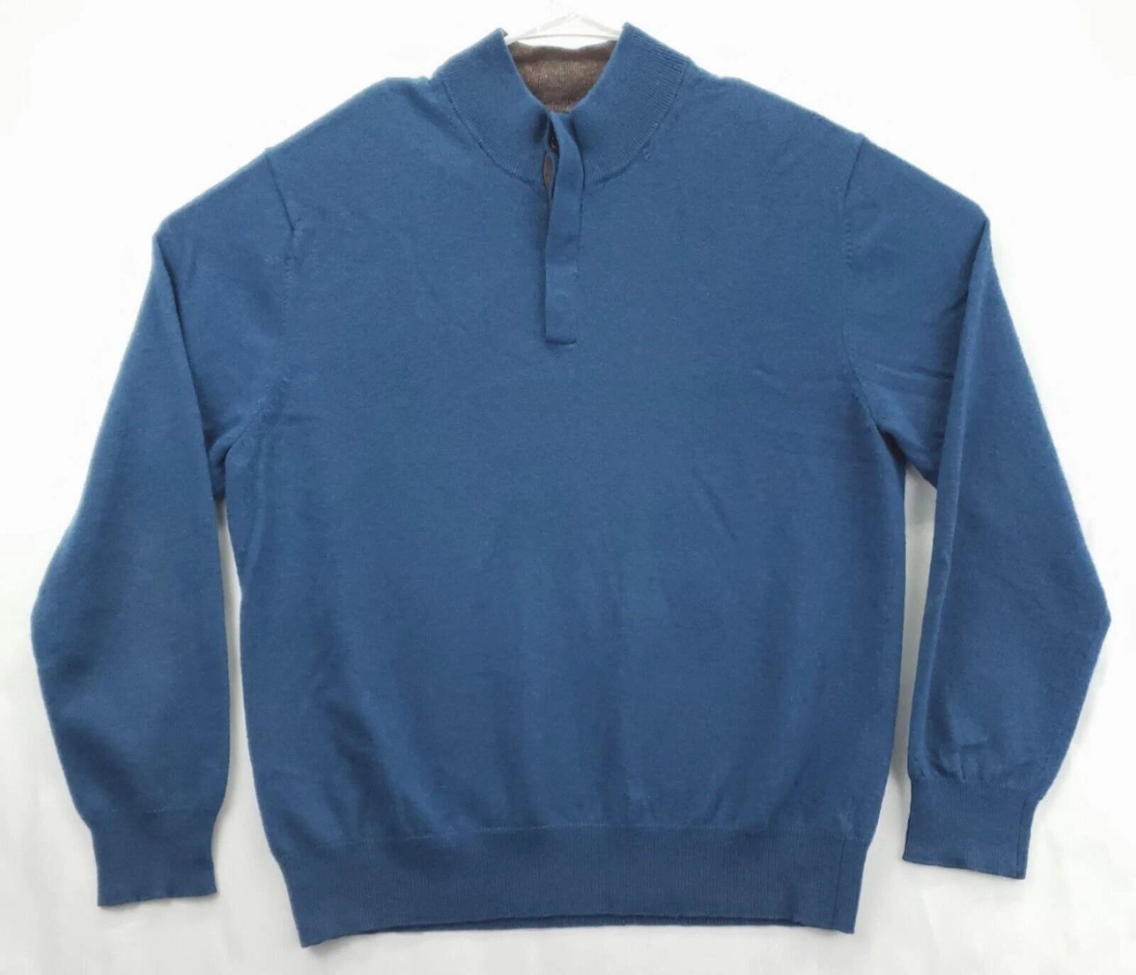 Jos A Bank Sweater Mens Large Blue Lambs Wool Long Sleeve Henley Neck Pullover