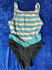 Vintage Sandy Cove Swimsuit Size 12 Blue White Stripe 90s Swimwear