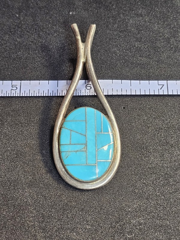 925 Sterling Silver Blue Oval Turquoise Bezel Set Pendant Blue Silver Unisex