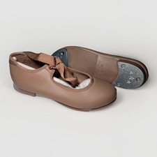 Danshuz Kid  s Size 12.5 M Comfort Tap Shoes New Tan Dance Ribbon Retail 36