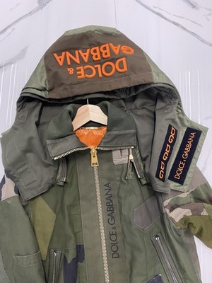 Dolce & Gabbana Men's Camouflage Jacket Logo Zip Orange Accent